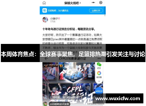 本周体育焦点：全球赛事聚焦，足篮排热潮引发关注与讨论
